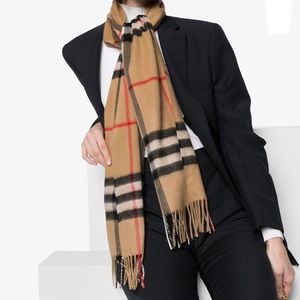 Burberry Classic Beige Check Cashmere Scarf with Black and Red Accents